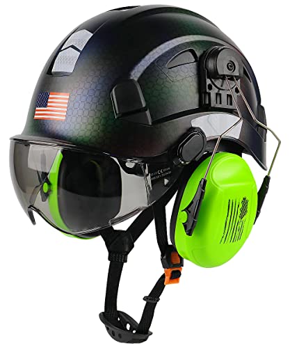 GREEN DEVIL Safety Helmet Hard Hat with Visor and Ear Protection Adjustable Lightweight Vented ABS Work Helmet 6-Point Suspension ANSI Z89.1 Approved Ideal for Industrial & Construction …
