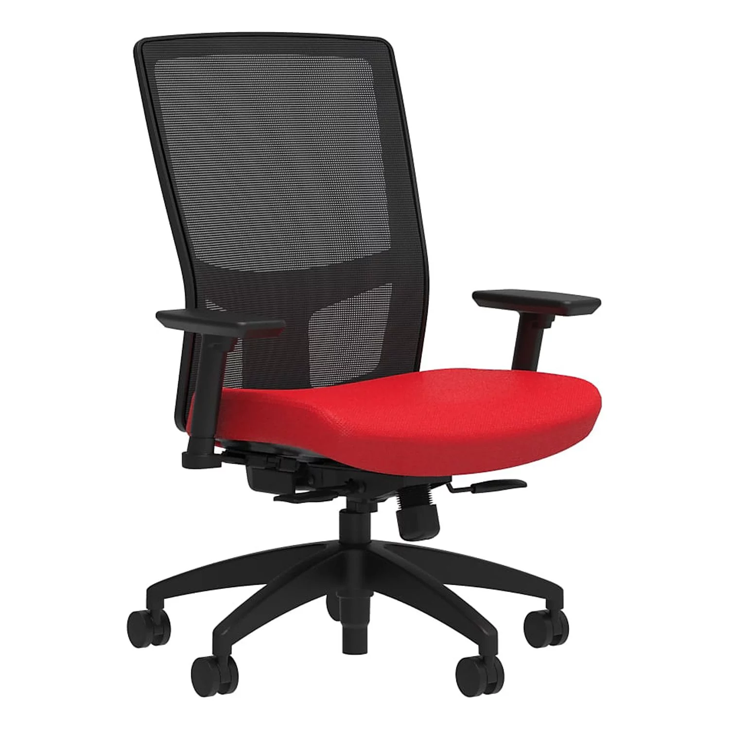 Union & Scale Fabric Task Chair Ruby Red Integrated Lumbar 2D Arms 52273