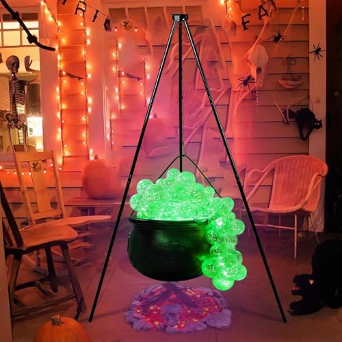 Witch Cauldron with Light-up Bubbles - Halloween Decorations Outdoor, 4.5FT Large Witch Cauldron on Tripod Scary Outside Decor for Yard, Porch, Party Props (Green)