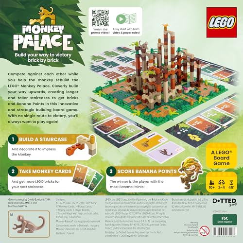 Dotted Games Monkey Palace: A Lego Board Game - Build Your Way to Victory Brick by Brick! Fun Family Brick-Building Game for Kids & Adults, Ages 10+, 2-4 Players, 45 Minute Playtime