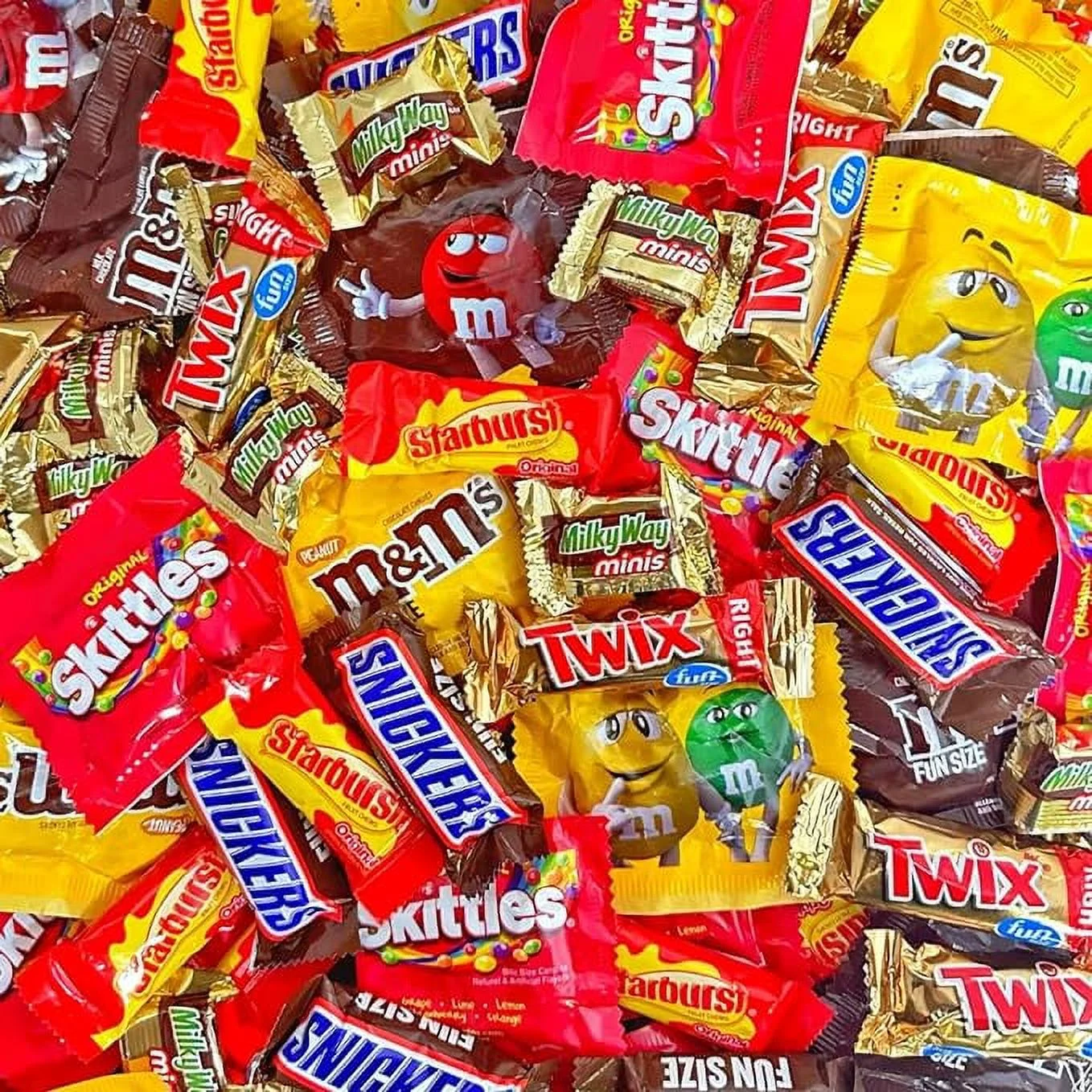 CANDYMAN 4 lbs Christmas Chocolate Candy Gift Bulk Bundle with Individually Wrapped Twix, Snickers, Milky Way, M&M's Milk & Peanut, Skittles, and Starburst