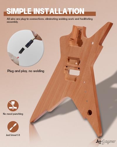 Leo Jaymz DIY Single Cut Electric Guitar Kits with Mahogany Body and Neck - Rosewood Fingerboard and All Components Included (LP Hollow)