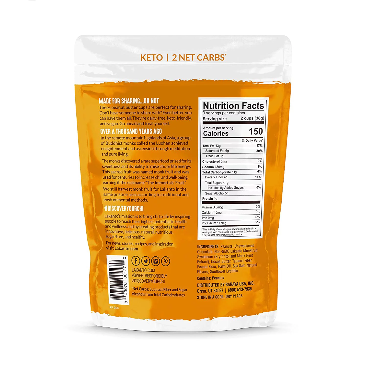 Lakanto Dark Chocolate Peanut Butter Cups No Sugar Added 3.17 oz