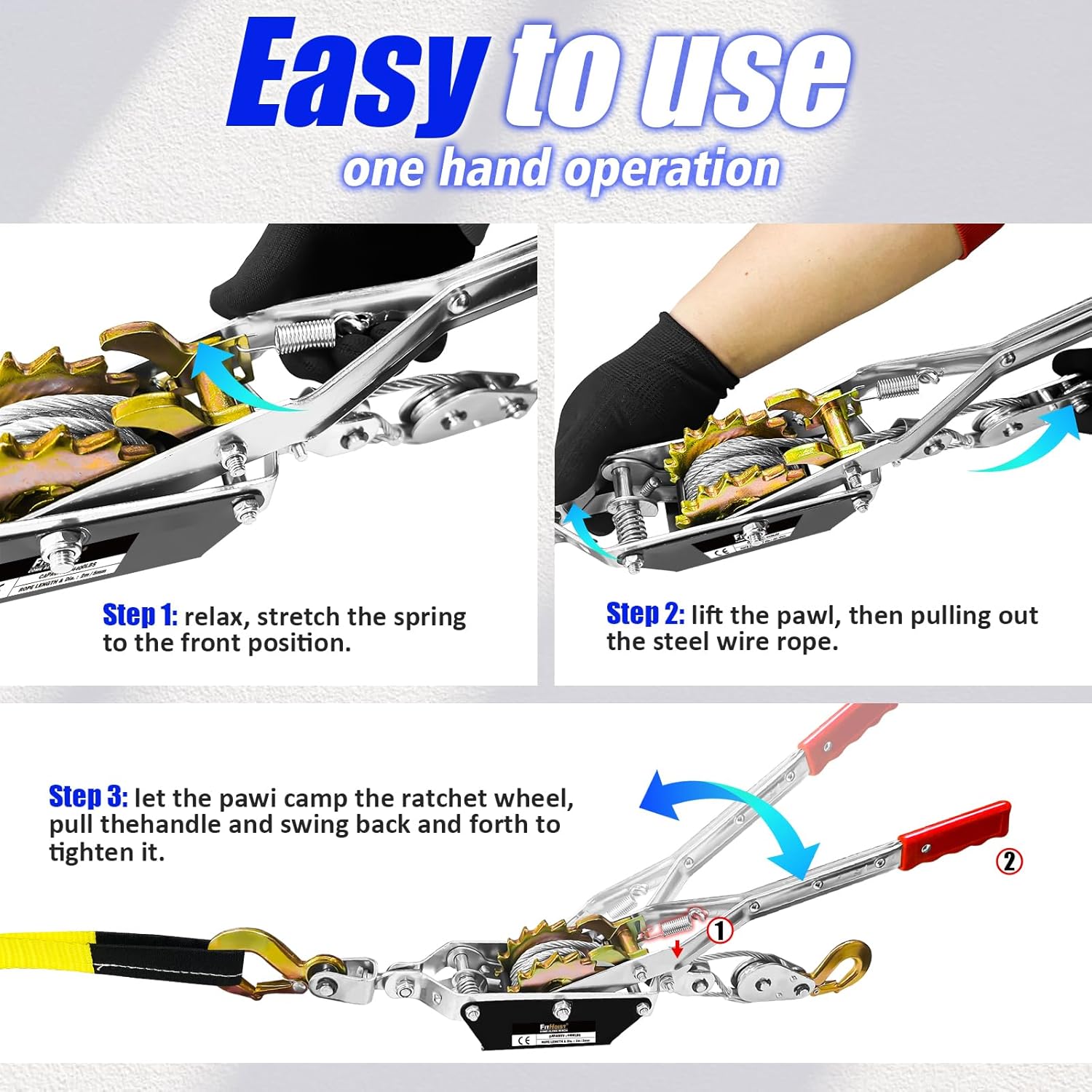 Come Along Winch Ratchet Tool 2T Heavy Duty 2 Hooks Steel Cable Dual Gear Power Puller Two 1