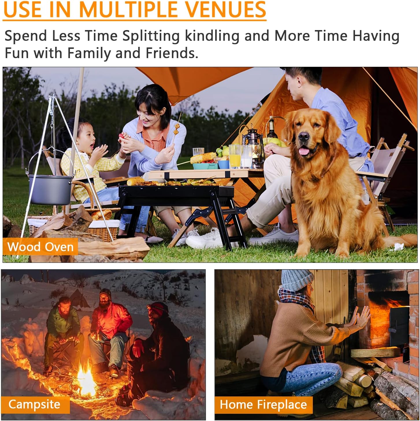 GARDRIT Wood Splitter Cast Steel Firewood Kindling Splitter, Heavy Duty Manual Log Splitter Wedge High-Impact Kindling Splitter Cracker Firewood Cutter