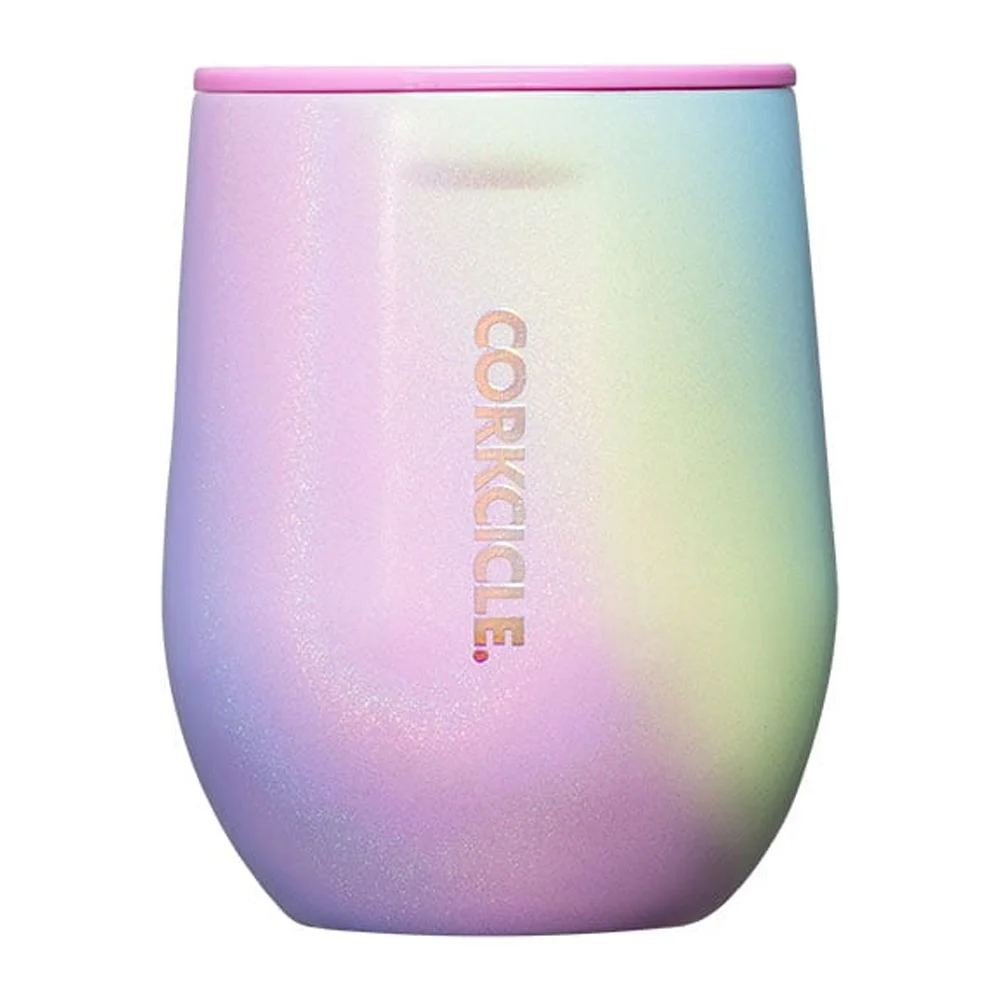 Corkcicle Stemless Insulated Wine Glass Tumbler, Rainbow Unicorn, 12 oz – Stainless Steel Stemless Wine Glass Keeps Beverages Cold for 6 Hours, Hot for 3 Hours – Non-Slip, Easy-Grip Insulated Cup