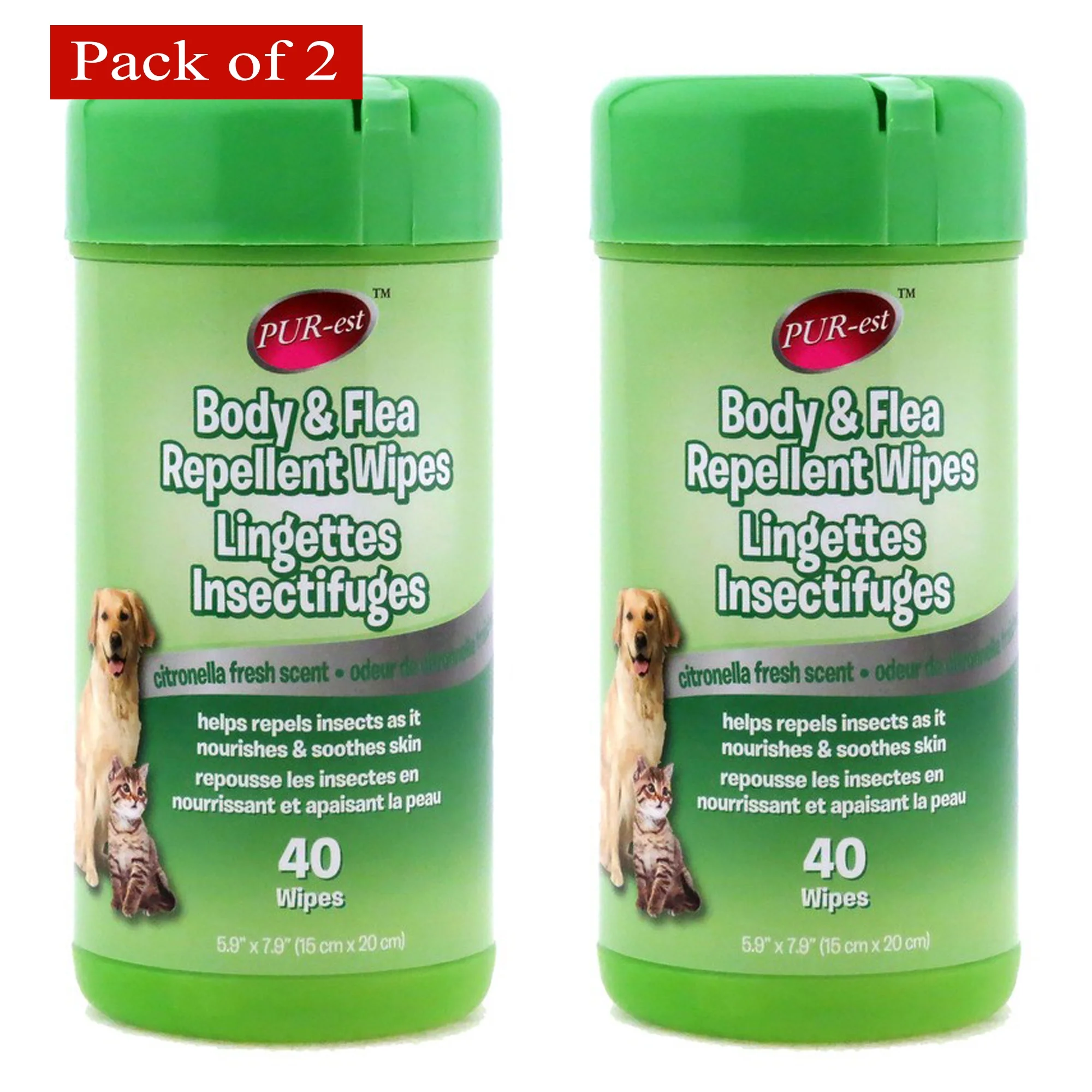 Purest Pet Body & Flea Repellent Citronella Fresh Wipes 40ct (Pack of 2)
