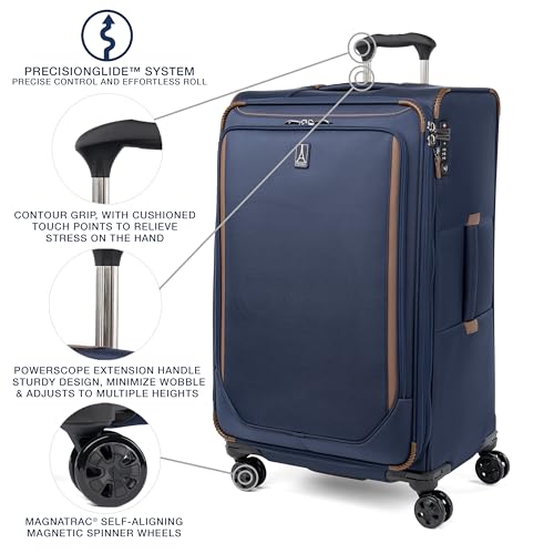 Travelpro Crew Classic Lightweight Softside Expandable Checked Luggage, 8 Wheel Spinner Suitcase, TSA Lock, Men and Women, Checked Large 29-Inch, Patriot Blue