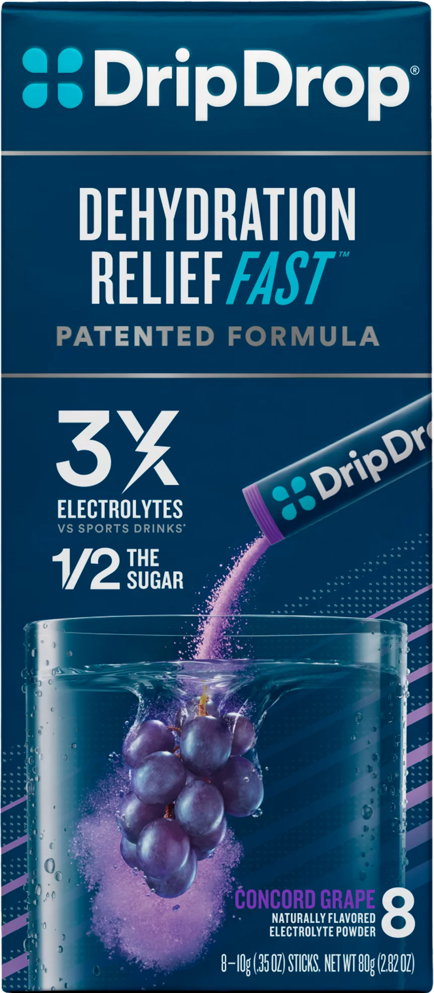 DripDrop - Electrolyte Powder for Dehydration Relief Fast - Grape - 8 Pk (HSA/FSA Approved)