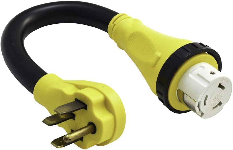 Marvine 50 Amp RV Power Cord Adapter 1.5FT - NEMA 14-50P Male to SS2-50R Female with Locking Collar - Heavy Duty 6/3+8/1 STW Cable with LED Power Indicator