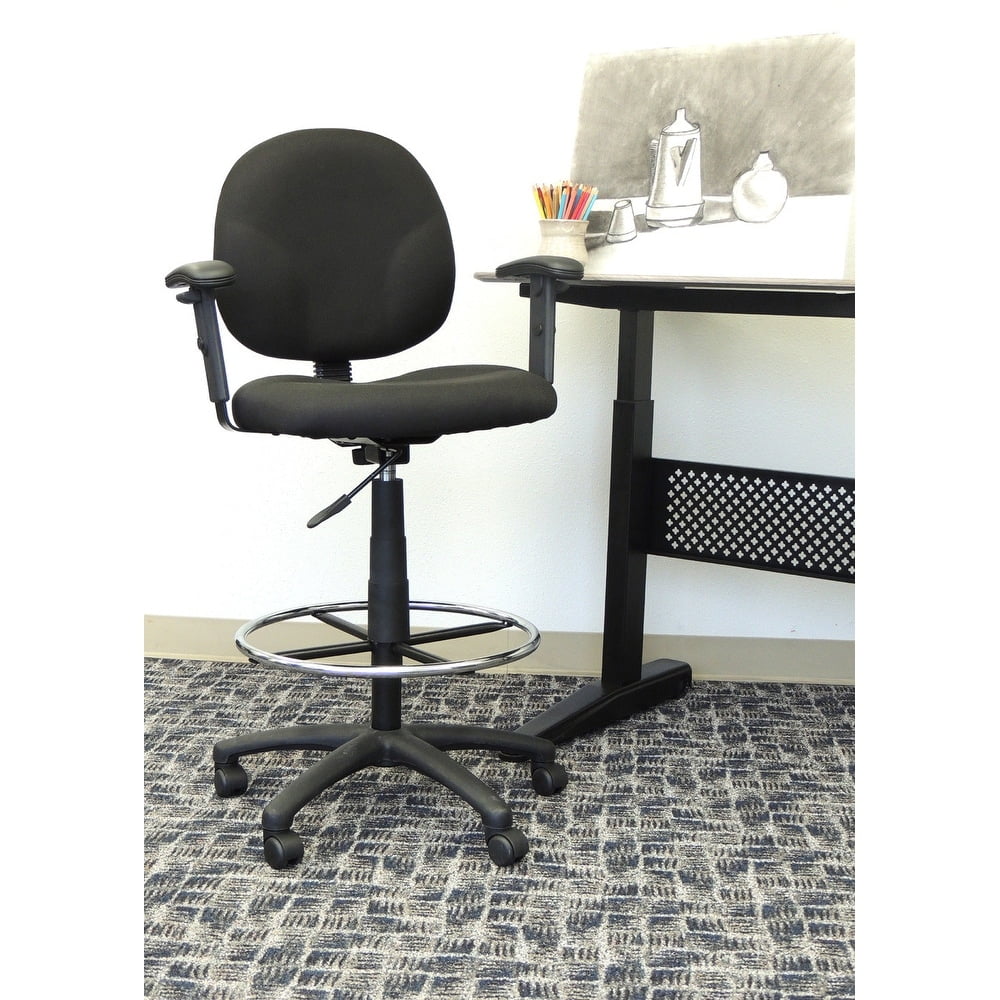 Boss Office & Home Transitional Drafting Stool with Adjustable Arms, Black