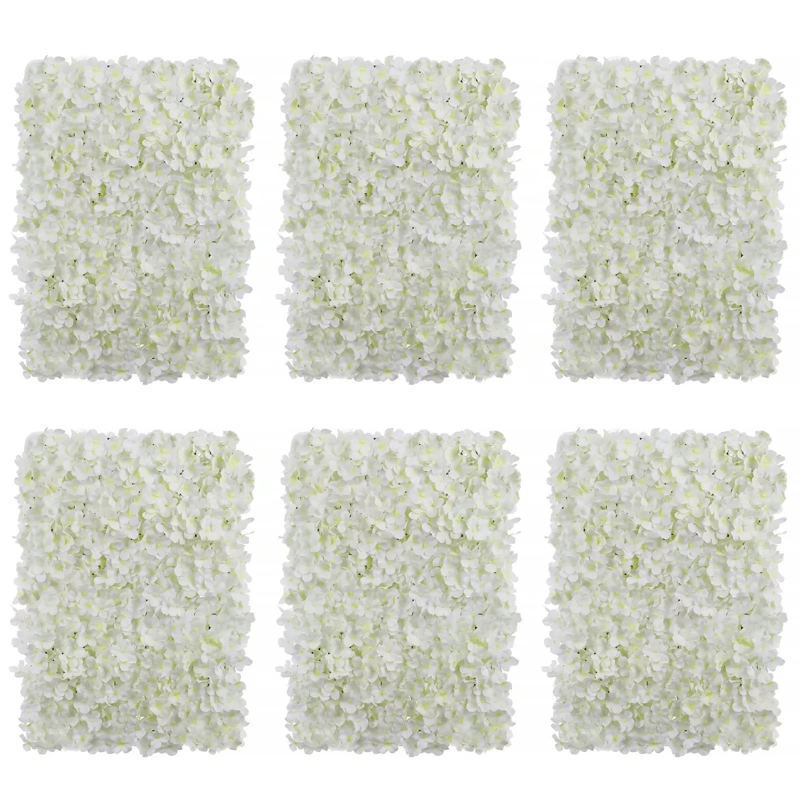 Nuptio Artificial Flower Wall Decor White Silk Hydrangea Floral Wall Panels for Wedding Birthday Party Babyshower Room Backdrop Decoration 6 Pack 24×16
