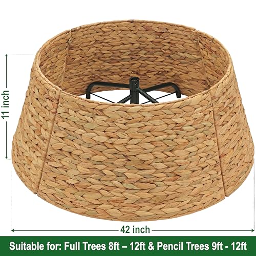 CENBOSS Rattan Christmas Tree Collar, Wicker Tree Skirt & Stand Base Cover (Brown Wash, 24 inch)
