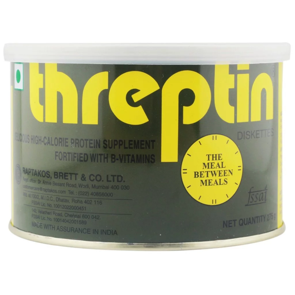 Threptin, Protein Diskettes Protein Biscuit High Calorie Supplement Forfeited With B Vitamin Tin, Regular 275 G