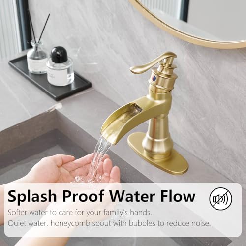 Vessel Sink Faucet, Oil Rubbed Bronze Black Bathroom Faucet, Farmhouse Waterfall Sink Faucet Single Hole with Pop Up Drain Assembly Without Overflow One Hole Mixer Tap Deck Mount