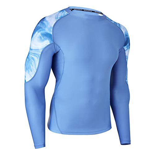 HUGE SPORTS Men's Rash Guard Long Sleeves UPF 50+ UV Sun Protection Quick Drying Splice Compression Swim Shirts