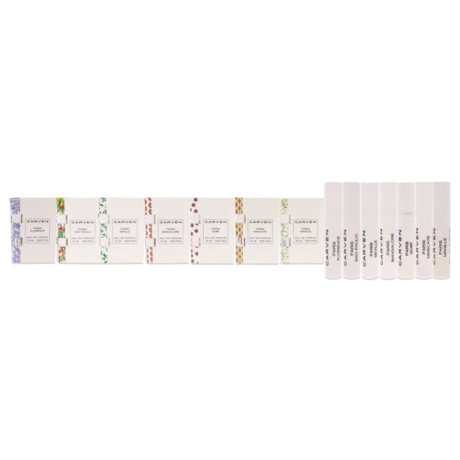 Carven Collection Mini Sampler Set by Carven for Women - 7 Pc Sampler Set 0.03 Seville, 0.03 Manille, 0.03 Sao Paulo, 0.03 Florence, 0.03 Mascate, 0.03 Izmir, 0.03 Bangalore