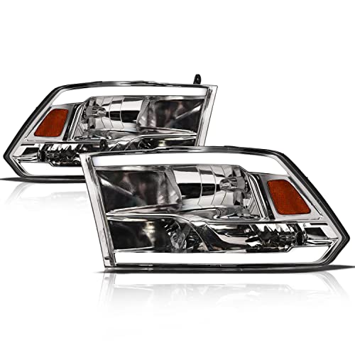 Alpha Owls 8710401 Crystal Headlights With Switchback Sequential LED Light Bar & Startup Light - Black Amber Fits 2009-2018 Dodge Ram 1500 2500 3500/2019-2023 Classic Halogen Models