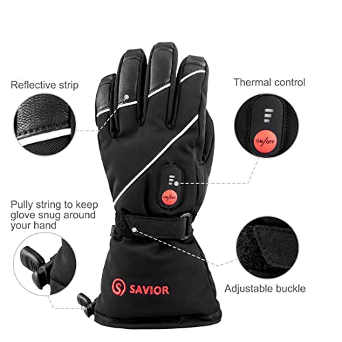SAVIOR HEAT Heated Gloves for Men Women, Rechargeable Electric Heated Gloves, Heated Skiing Gloves and Snowboarding Gloves