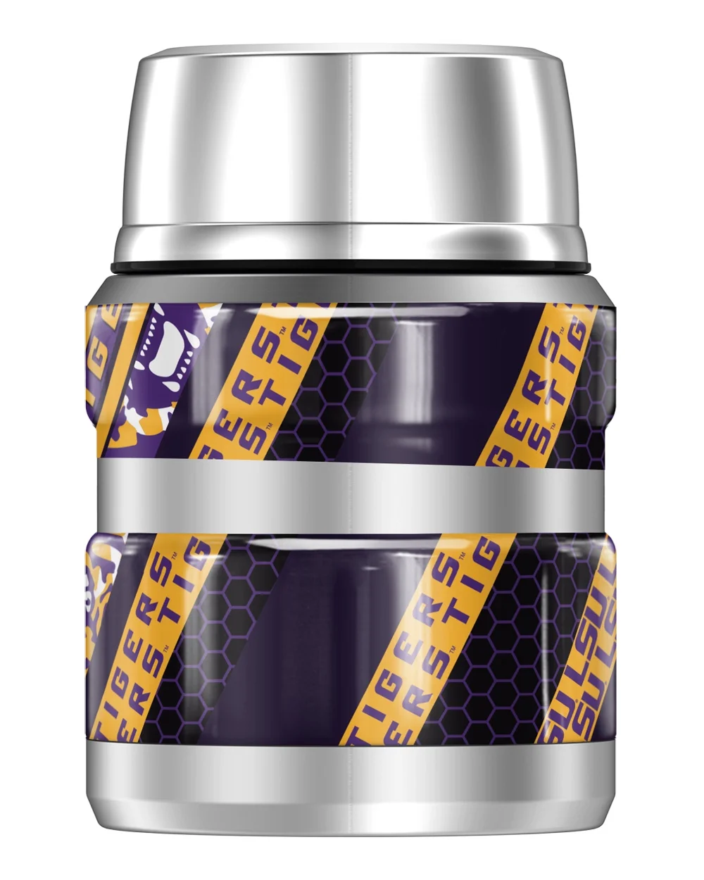 LSU Diagonal Stripes THERMOS STAINLESS KING Stainless Steel Food Jar with Folding Spoon, Vacuum insulated & Double Wall, 16oz