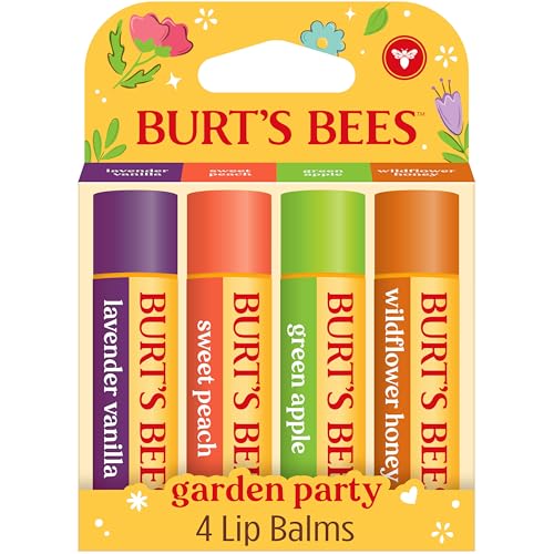 Burt's Bees Gifts Ideas - In Full Bloom Lip Balm Set, Original Beeswax, Dragonfruit Lemon, Tropical Pineapple & Strawberry, Natural Origin Lip Treatment, 4 Tubes, 0.15 oz.