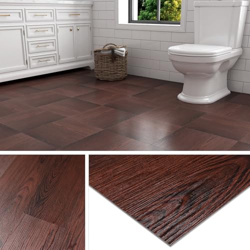 Livelynine 32-Sheets Peel and Stick Floor Tile Wood Look Waterproof Vinyl Flooring Cherry Wood Laminate Flooring Tiles 12x12 Renter Friendly Floor Covering Luxury Self Adhesive Squares Sheet Basement