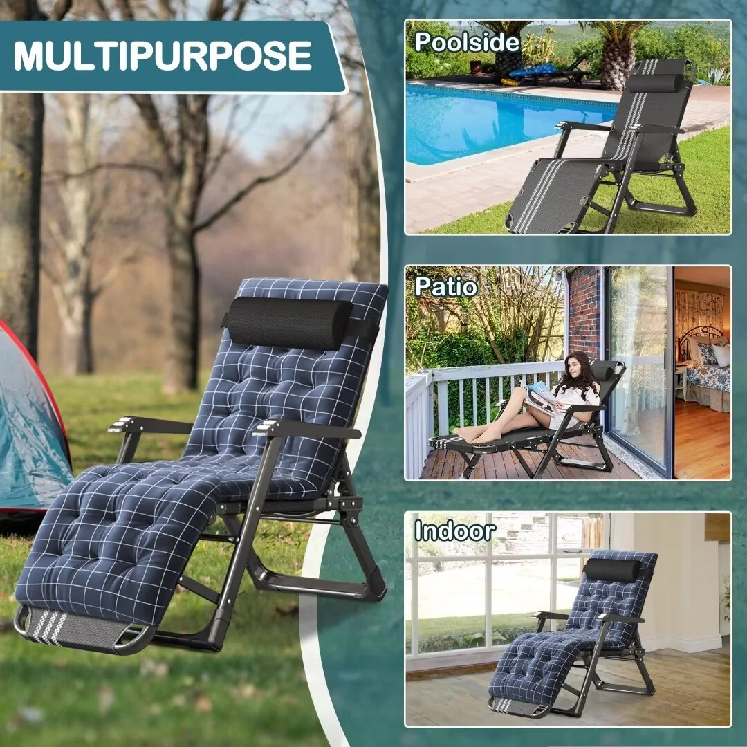 NAIZEA 3 In 1 Foldable Chair for Adult, Adjustable Recliner, Sun Lounge Chair, Folding Cots Sleeping Cots with Cushion for Indoor Outdoor