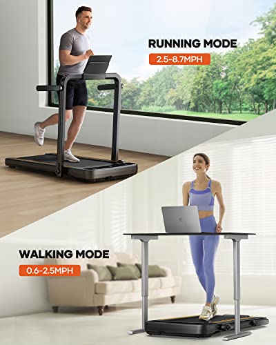 3.0HP Foldable Compact Treadmill,2 in 1 Walking Pad & Jogging Machine for Home/Office,Dual LED Touch Screens Folding Under Desk Motorized Treadmills 265lbs, App& Remote Control,Assembly-Free