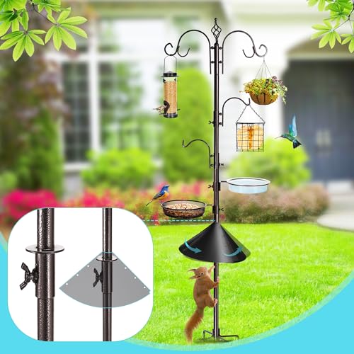 6-Hook Bird Feeding Station Kit, Wild Bird Feeder Stand Pole, Multi-Feeder Kit Stand with 4 Feeders, Bird Bath and Mesh Tray, 94 Inch