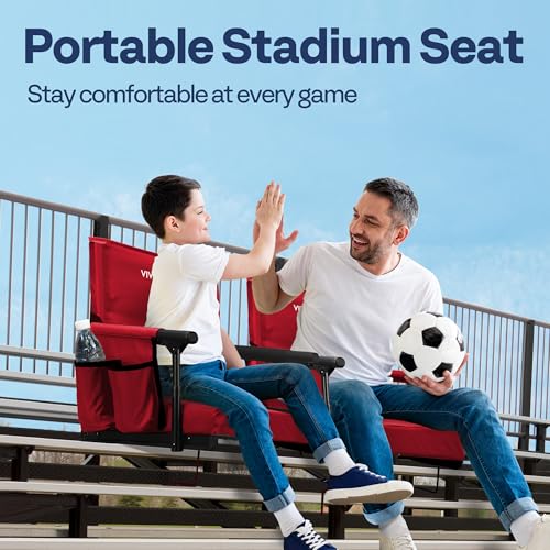 VIVOHOME Stadium Seats with Back Support and Cushion, 2 Pack Portable Bleacher Chairs with Cup Holder and Shoulder Strap