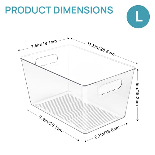 Vtopmart 6 PCS Clear Plastic Storage Bins, Pantry Organizer Containers with Handle for Refrigerator, Fridge, Cabinet, Kitchen, Countertops, Cupboard, Home Organization and Storage, XL