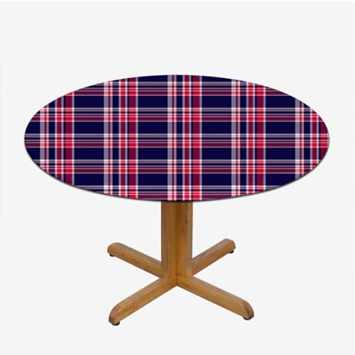Multicolor Fitted Tablecloth for Round Table Old Fashioned Scottish Tartan Country Style Anti-Tear Wipeable Elastic Round Tablecloth Plaid Fits up 45