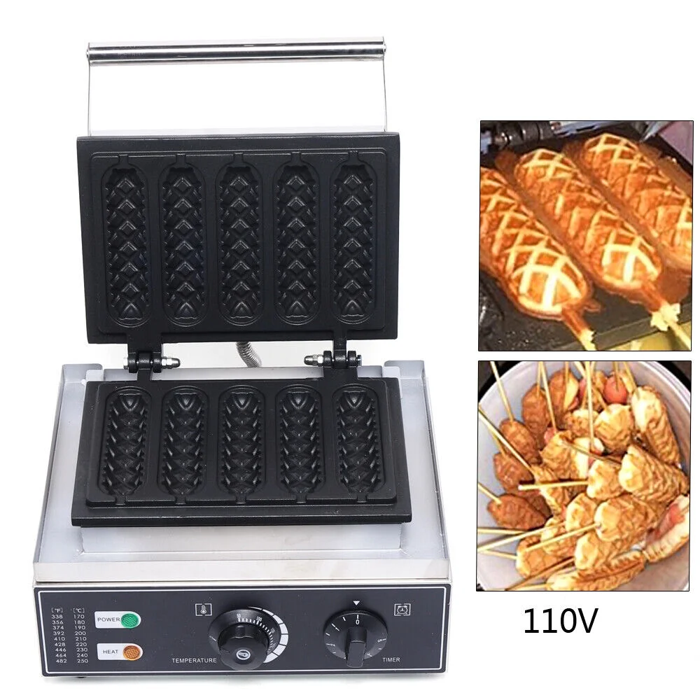 Commercial Electric Waffle Maker Cooking Baker 5 Lolly Nonstick Hot Dog Machine