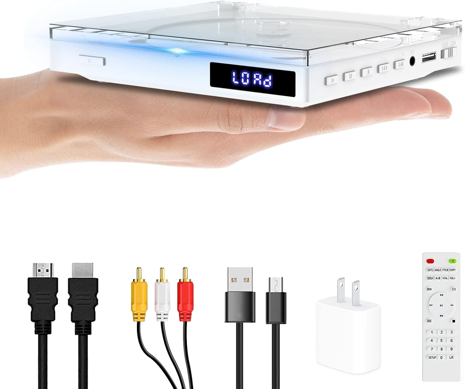 Mini DVD Players with Built-in Speaker, HDMI/RCA output with Mini DVD Players for TV, Supports All Region NTSC/PAL up to 1080P, USB Input Design, Include Rack and remote control