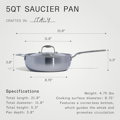 Made In Cookware - 2 Quart Stainless Steel Saucier Pan - 5 Ply Stainless Clad - Professional Cookware - Crafted in Italy - Induction Compatible