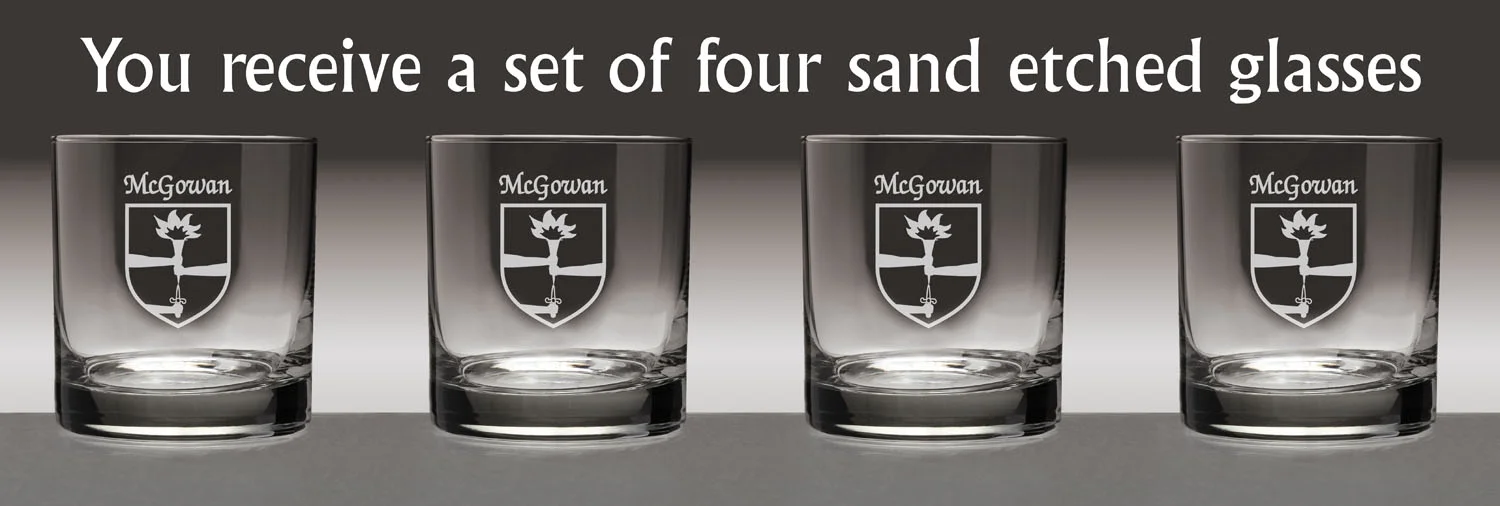 McGowan Irish Coat of Arms Tumbler Glasses - Set of 4 (Sand Etched)