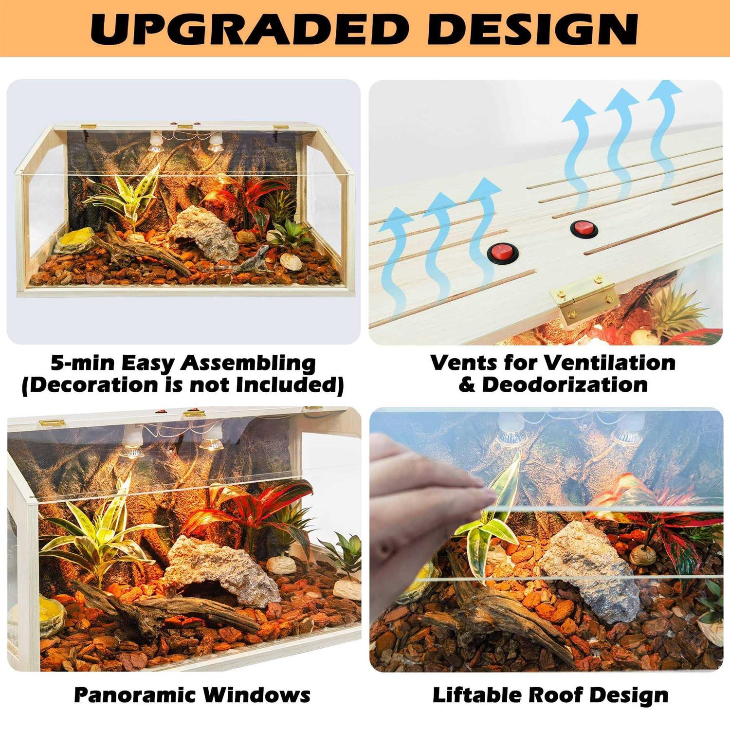 Prolee 21 Gallon to 68 Gallon Reptile Terrarium Tank Tank Bearded Dragon Tank with Roof Door - Pet Supplies online store