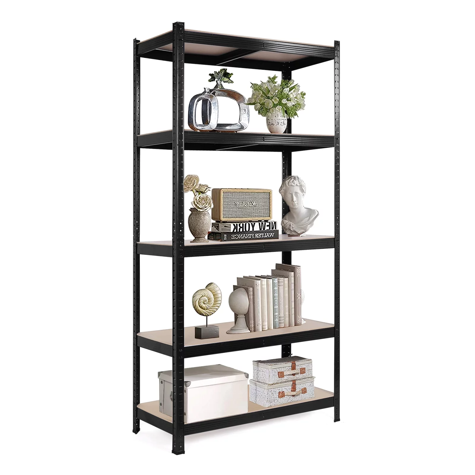 5 Tier Storage Shelves, JLK-Tek Adjustable Garage Storage Shelving, Heavy Duty Metal Storage Utility Rack Shelf Unit for Warehouse Pantry Closet Kitchen, 35.4