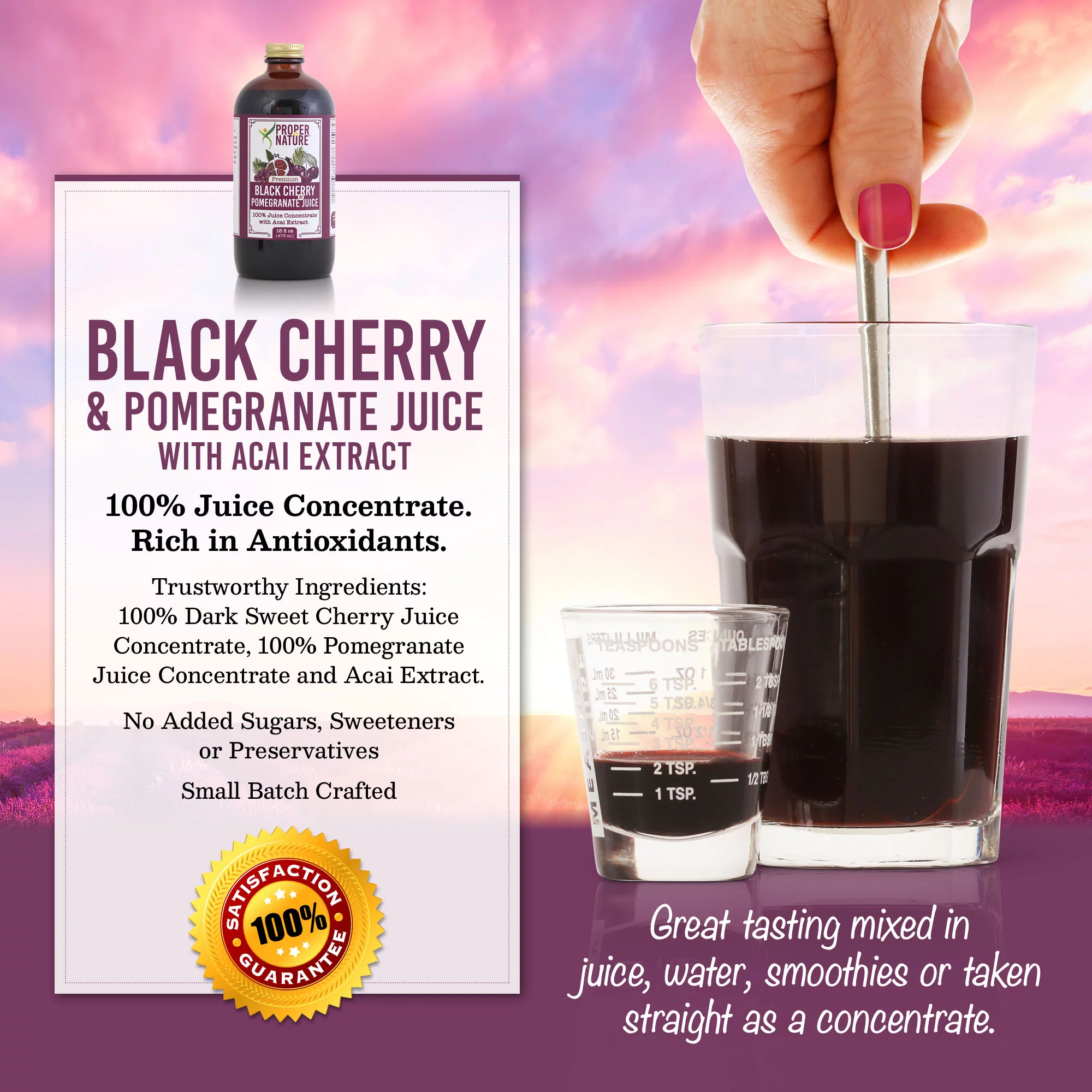 Proper by Nature Black Cherry & Pomegranate Juice 100% Concentrate w/ Acai Extract