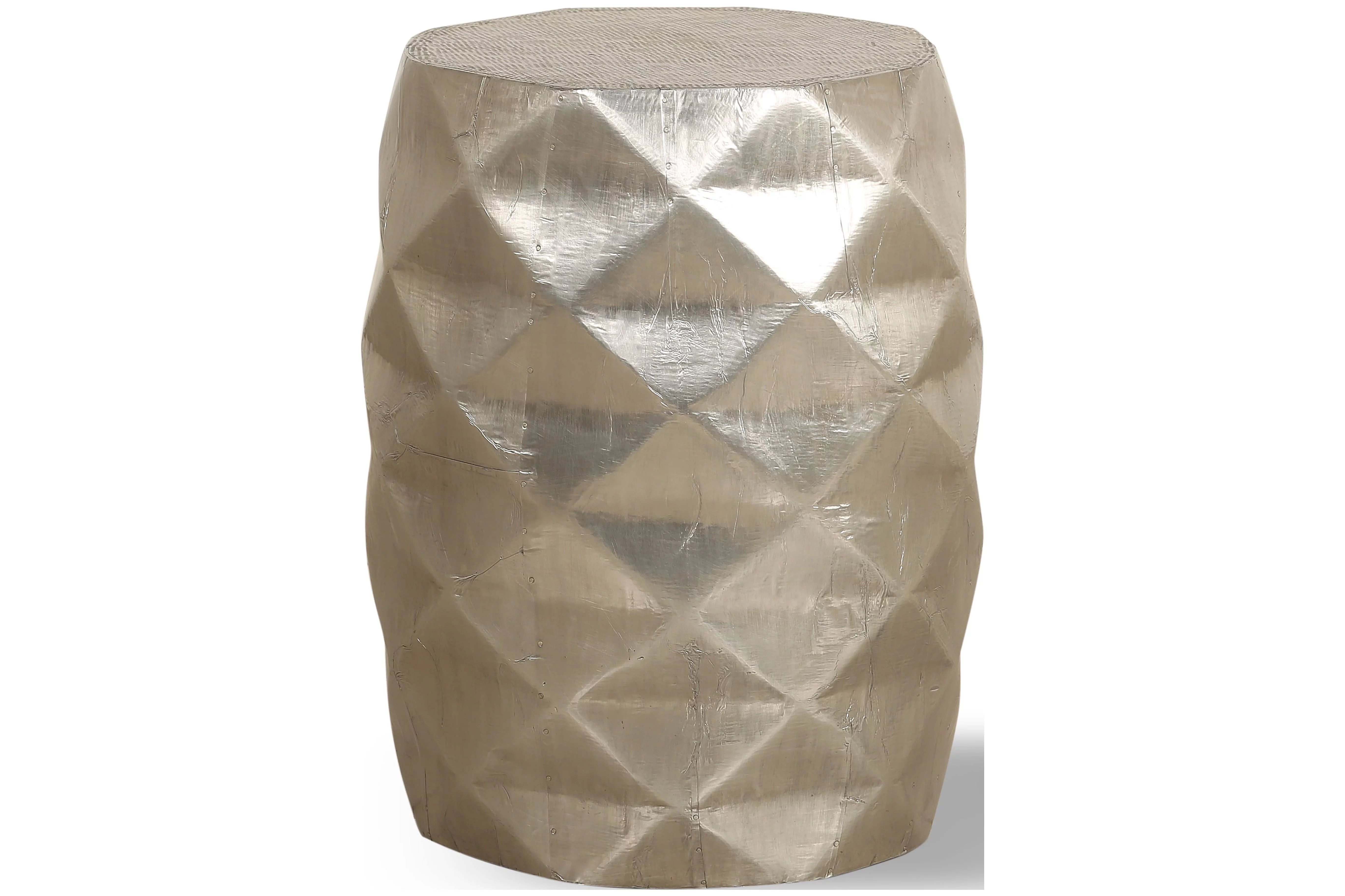 Posh Pollen Anna Modern Geometric Metal End Table in Silver Finish
