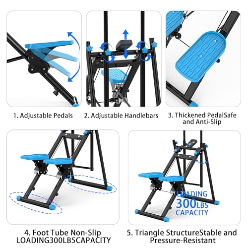 Stair Stepper for Home Gym, Vertical Stair Climber Cardio Exercise Machine for Full-Body Workout,Steppers for Exercise at Home Adjustable Handlebar & Pedals with 330LBS Loading Capacity