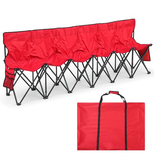 Kigley 6 Seats Folding Soccer Bench Chair Portable Team Sports Sideline Bench for Football Camp Travel Events Outdoor Seating with Storage Bag