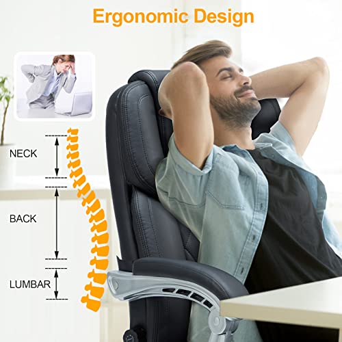 HOMREST Executive Office Chair, Ergonomic Office Chair with 4 Points Massage,Big and Tall Office Chair with Heat,Home Office Desk Chair,White
