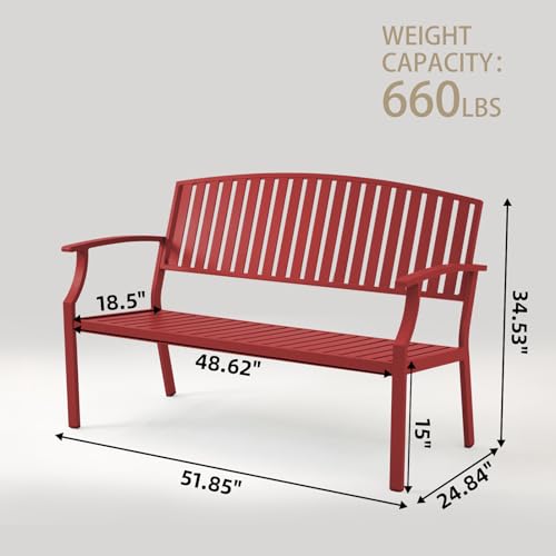 Outdoor Bench Weatherproof Aluminum Patio Garden Bench, Patio Loveseat for Porch Garden Lawn Backyard Park Balcony(Light Blue, 1PC)