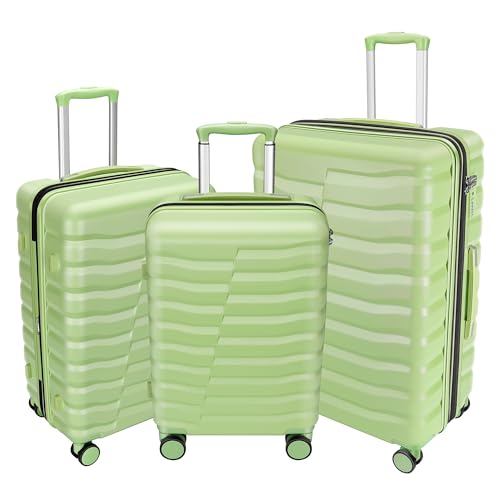 Lightweight Luggage with Spinner Wheels & YKK Zipper, 3-Piece Travel Suitcase ABS+PC Hardshell Luggage Set with TSA Lock, Light Avocado Green (20+24+28 inch)