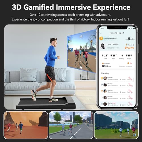 SupeRun Smart Walking Pad, Under Desk Treadmill for Home Office with Pitpat app, 2 in 1 Portable Compact Desk Treadmill with Remote Control LED Display, Quiet Walking Jogging Machine