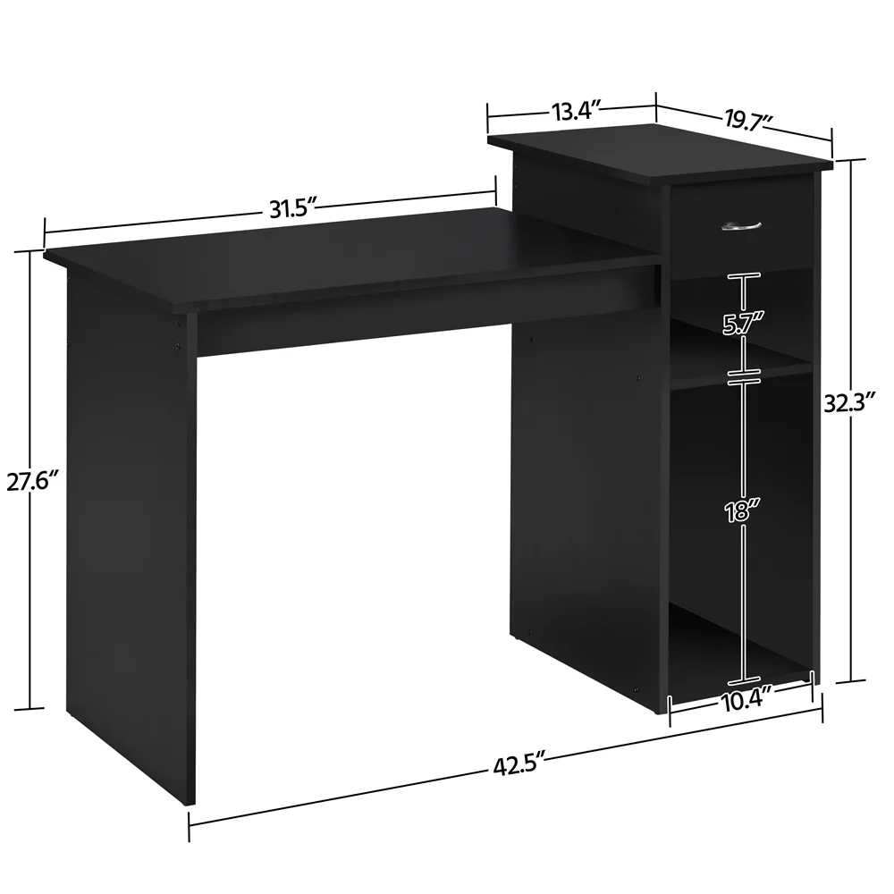 Yaheetech Computer Desk with Drawer & Shelves, Black