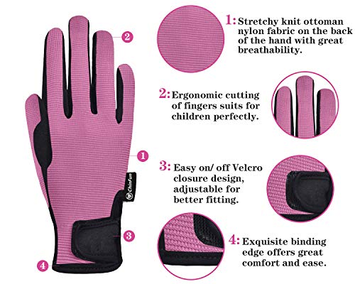 ChinFun Kids Horse Riding Gloves Boys & Girls Equestrian Horseback Gloves Children Youth Outdoor Mitts Perfect for Biking Cycling Gardening