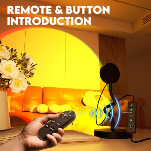 Sunset Lamp Projector with APP Control, Remote Control and Button Switch, Multicolor Changing LED Projection Lamp 360 Degree Rotation Sunlight for Bedroom/Photography/Party/Tiktok Live/Room Decor