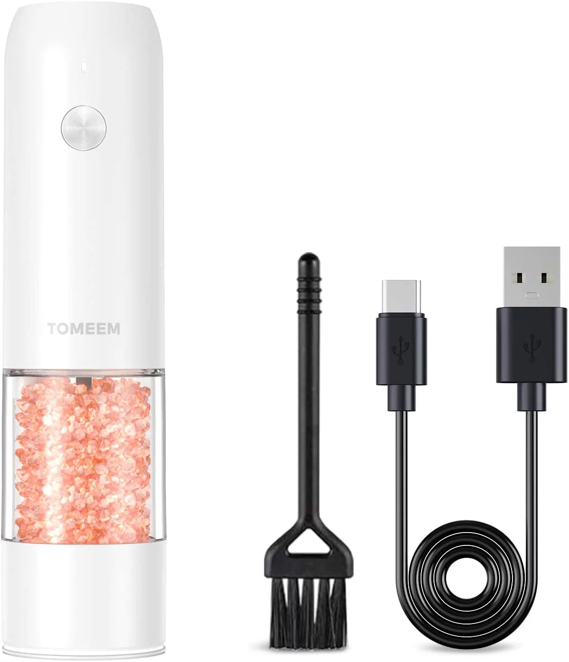 Tomeem Electric Salt and Pepper Grinder Set Rechargeable with 6-Level Adjustable Coarseness LED Light Upgraded Larger Capacity 46g